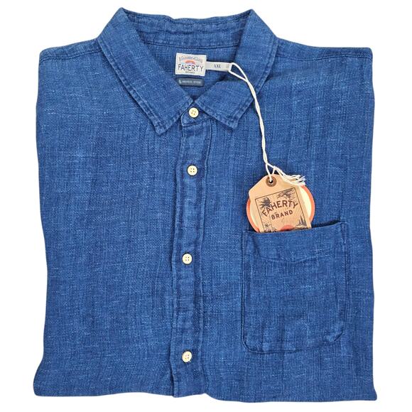 Faherty Other - NWT Faherty Shirt Mens XXL Blue Linen Palma Short Sleeve Coastal Casual Nautical